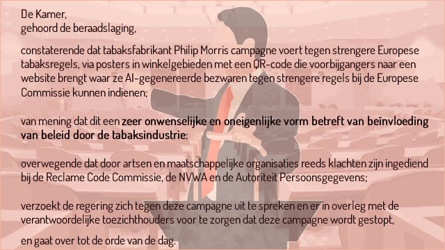 tweede kamer veroordeelt campagne philip morris